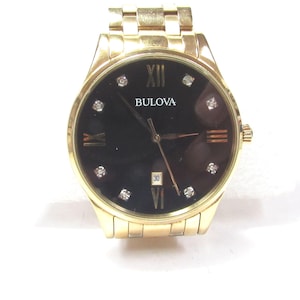 Bulova Quartz A3 2003 Stainless Steel Gold Tone Watch BLACK DIAL w diamond Bulova Quartz A3 2003 Stainless Steel Gold Tone Watch BLACK  main image 4