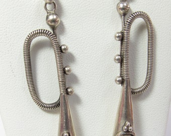 Hand Crafted Sterling SILVER Long Dangle HORN EARRINGS For Pierced Ears