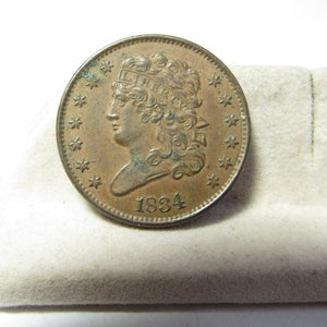 Classic Head United States Half Cent Copper Coin Dated 1834 - Choice Brown AU / UNC