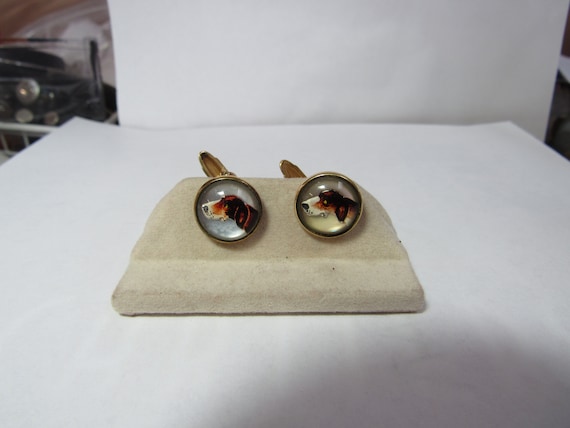 Reverse Crystal CUFF LINKS Gold filled with Dogs … - image 1