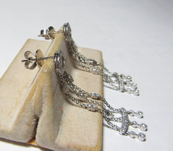 Solid 18k White GOLD DANGLE Earrings with 100 Rou… - image 3