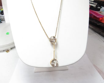 VICTORIAN 14K Solid Yellow GOLD Necklace / Chain and Lavaliere pendant with Natural White Topaz 11 cts Total Weight