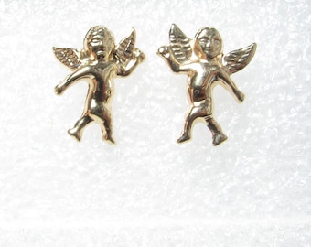 Light Weight Cherub 14K Solid GOLD Earrings for Pierced Ears