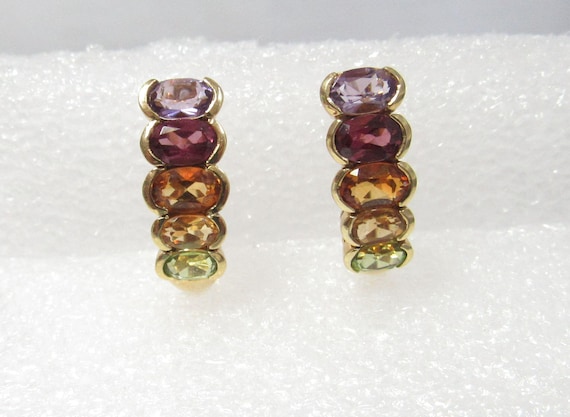 Quality 14k Solid GOLD Dangle Earrings with Multi… - image 1