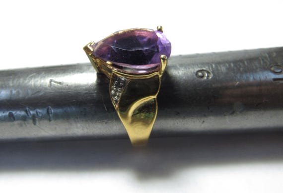 Solid Sterling SILVER Gold Plated Ring with Purpl… - image 4