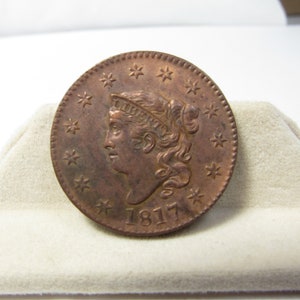 Coronet Large Cent 1817 (13) Stars United States Copper Coin AU +