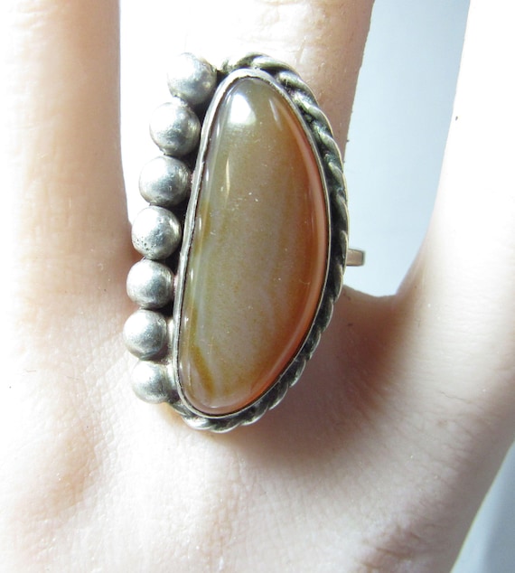 Solid Sterling SILVER Ring with Natural Coffee Ag… - image 1