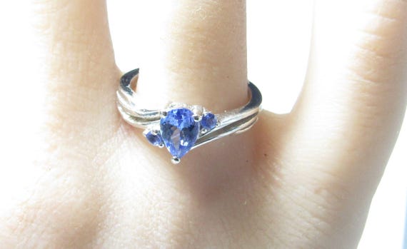 Sterling SILVER Ring with Pear Shape Natural Tanz… - image 4