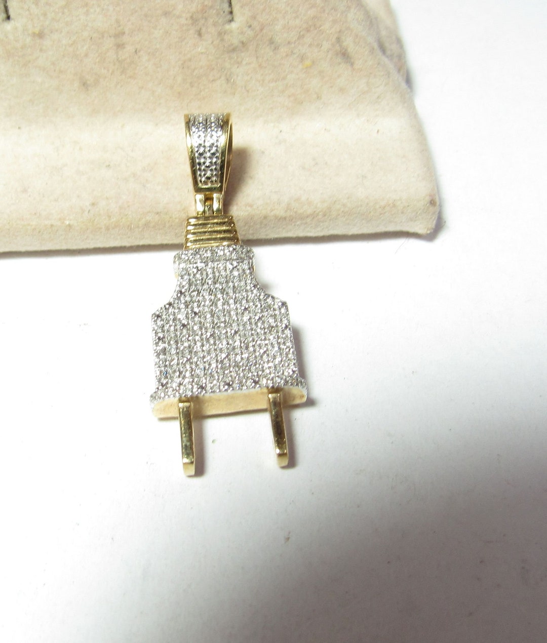 Unique Custom 10k Solid GOLD Electrical PLUG Pendant With Many Round Natural Diamonds Etsy