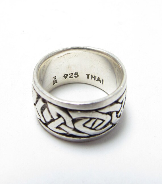 Wide Solid Sterling SILVER Ring with Celtic knot … - image 2