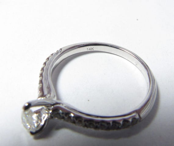 Solid 14k White GOLD Solitaire Natural Diamond Ri… - image 3