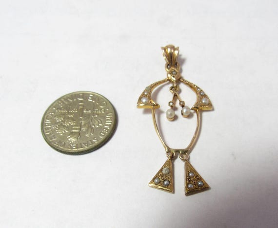 Solid Antique Victorian 18k lavalier Pendant with… - image 2