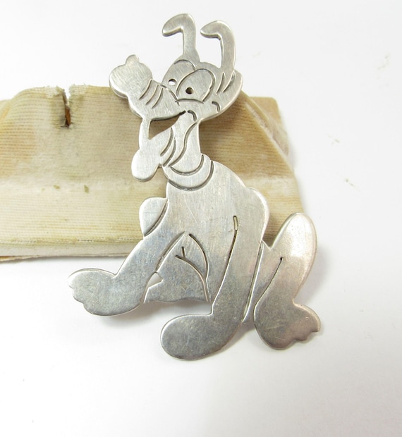 Solid Sterling SILVER Dog Pluto Brooch / Pin - image 1