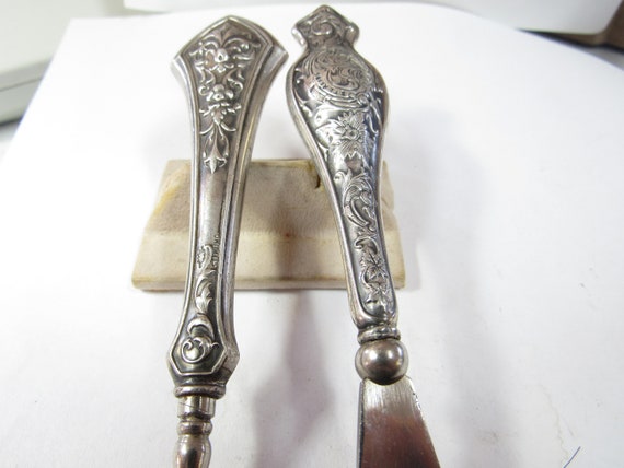 Antique Sterling SILVER Handle Button Hook and Sh… - image 2