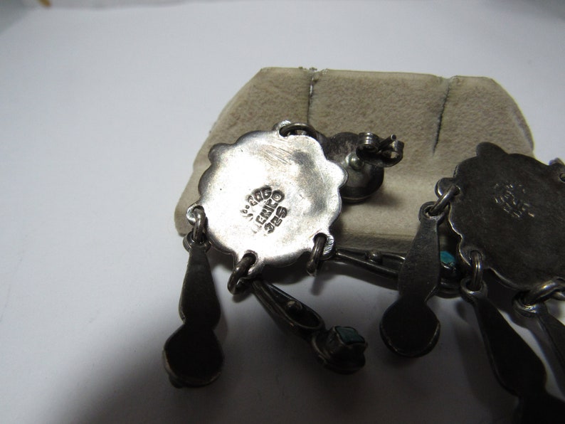 Solid Sterling natural TURQUOISE and CORAL Dangle EARRINGS made in Mexico
