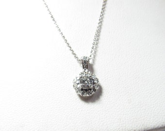 Celebration Cut Natural DIAMOND Pendant in 18k White GOLD With Diamond Halo and 18&quot; Chain.