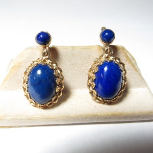 Solid 14k GOLD Drop / Dangle Earrings with Blue Natural Lapis Lazuli
