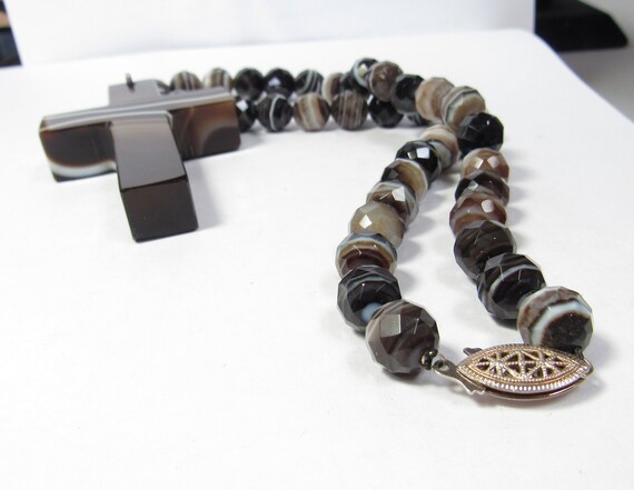 Antique Banded Agate Faceted Necklace with Large … - image 4