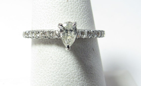 Solid 14k White GOLD Solitaire Natural Diamond Ri… - image 1