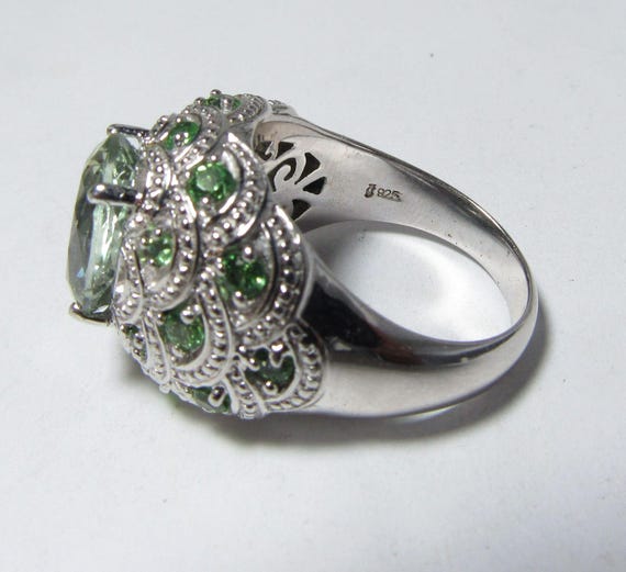Solid Sterling SILVER Ring with Green Natural Pra… - image 3