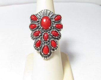 Sterling SILVER Ring by Carolyn Pollack with Red Natural Coral
