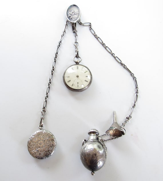 Victorian Sterling SILVER CHATELAINE With Attachm… - image 9