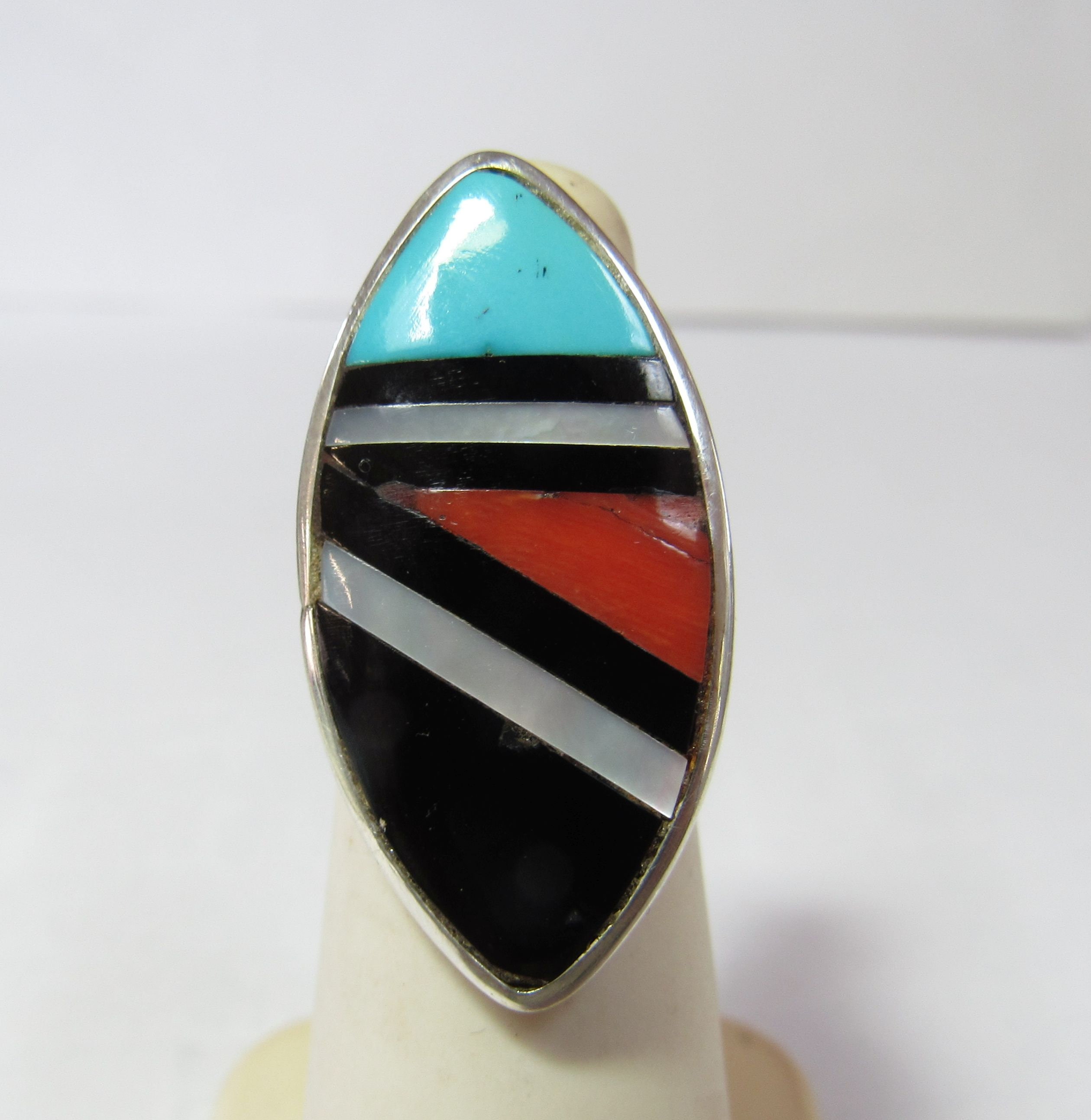 Dynamic Vintage Native American Zuni Blue Gem Turquoise Sterling Silver Hinge Bracelet Signed Dynamic Vintage Native American Zuni Blue Gem Turquoise Sterling Silver Hinge Bracelet Signed