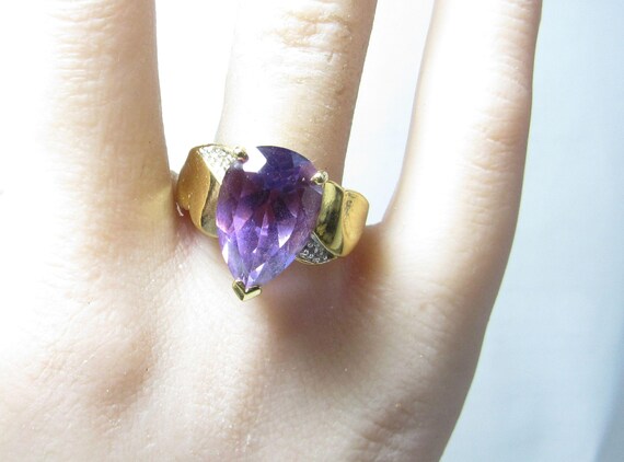 Solid Sterling SILVER Gold Plated Ring with Purpl… - image 5