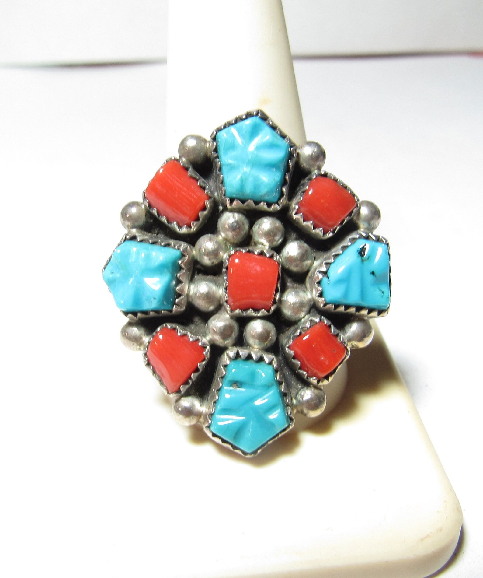 Southwestern Running Bear Men's Sterling SILVER Ring With Blue ...