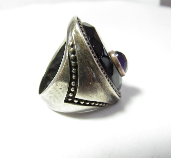 BLOW OUT / Solid Sterling SILVER Ring with Jet Bl… - image 3