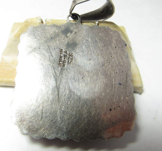Solid Sterling SILVER Square Pendant with Natural… - image 2