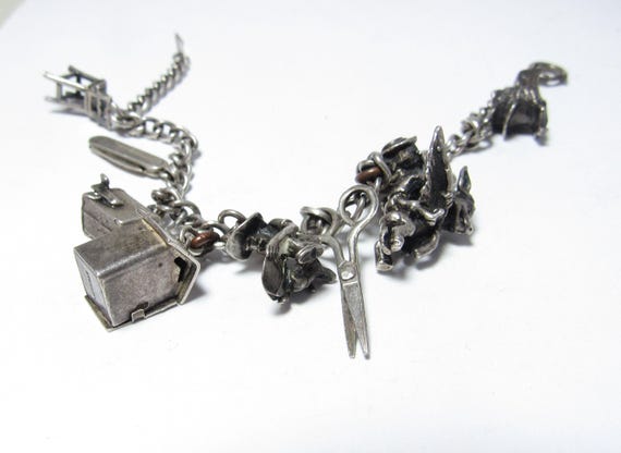 Antique Solid Sterling Silver 7" Charm bracelet w… - image 3