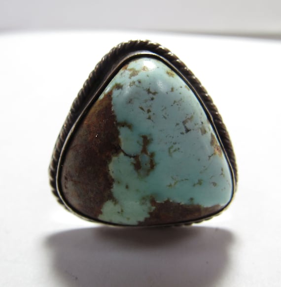 Southwestern Solid Sterling SILVER Ring with Beau… - image 1