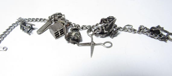 Antique Solid Sterling Silver 7" Charm bracelet w… - image 1