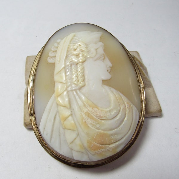Victorian Large Carved Shell Cameo with Gold Filled Frame