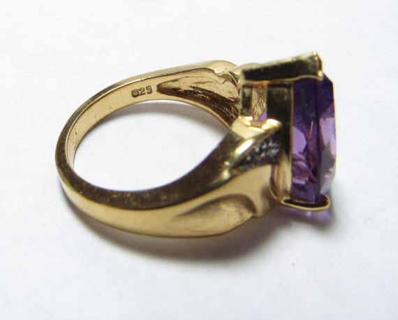 Solid Sterling SILVER Gold Plated Ring with Purpl… - image 3