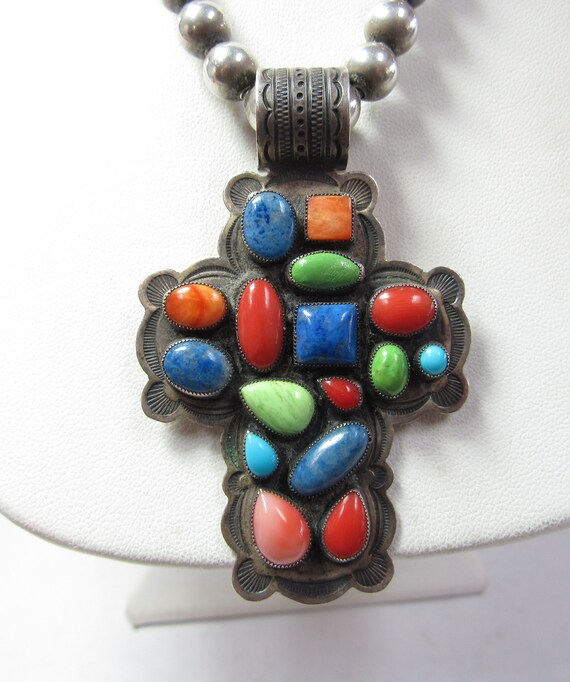 Native American Sterling SILVER Chain with Cross … - image 2