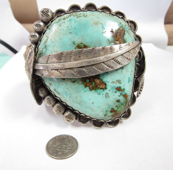 Huge Natural Turquoise Sterling Silver Cuff Brace… - image 2