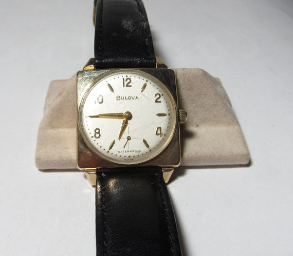 Vintage Square Bulova Wrist Watch 17 Jewel 10k R.… - image 1