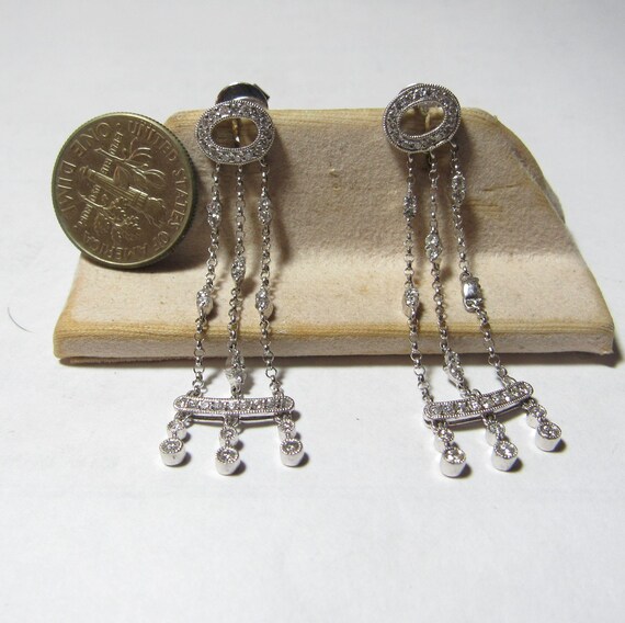 Solid 18k White GOLD DANGLE Earrings with 100 Rou… - image 2