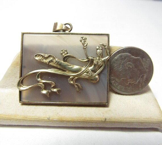 Sterling Silver Rectangle Natural Agate Pendant w… - image 2