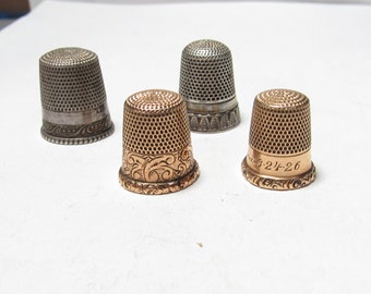 DEALERS SPECIAL SOCUS Four Antique Thimbles. Two 10k Solid Gold and Two Sterling Silver