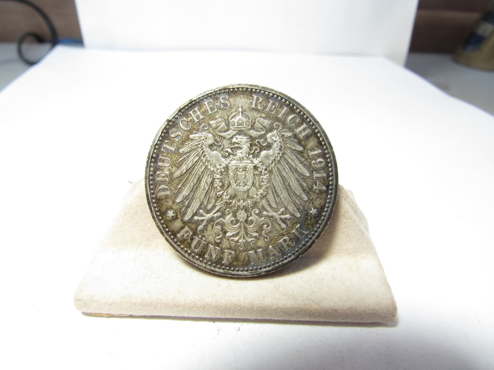 Funf German A 1914 Prussia Funf 5 Mark 90% Silver Coin Wilhelm 11 XF ...