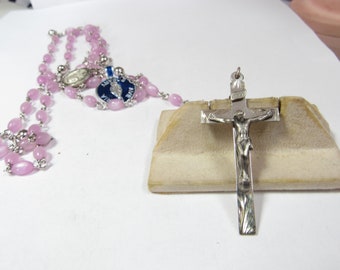 Vintage Sterling SILVER Grenci Ave Maria Rosary with Pink Beads