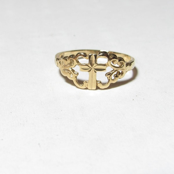 VINTAGE 10K Solid GOLD Ring with Cross Size 5