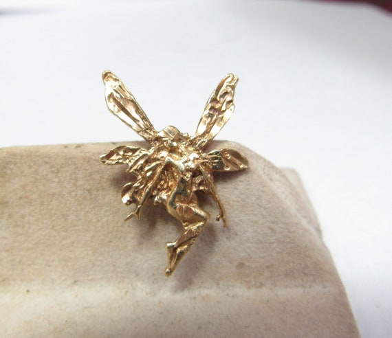 Solid 14k Yellow Gold Tinkerbell Fairy Charm - image 1
