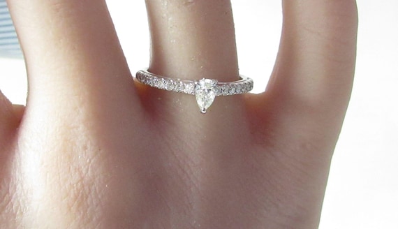 Solid 14k White GOLD Solitaire Natural Diamond Ri… - image 5