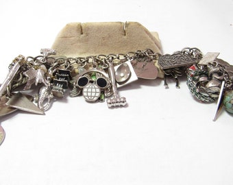 Sterling Silver Charm Bracelet with 30 Charms 7 1/2"