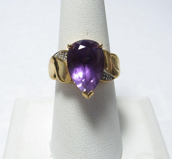 Solid Sterling SILVER Gold Plated Ring with Purpl… - image 1