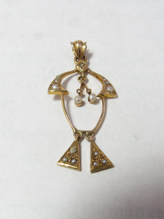 Solid Antique Victorian 18k lavalier Pendant with… - image 1